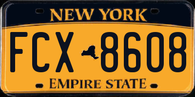 NY license plate FCX8608