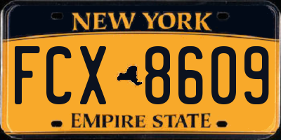 NY license plate FCX8609