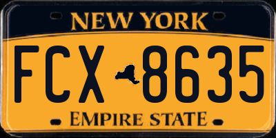 NY license plate FCX8635