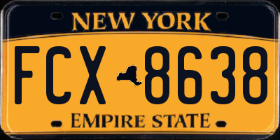 NY license plate FCX8638