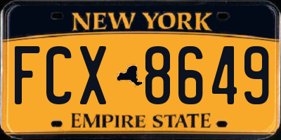 NY license plate FCX8649
