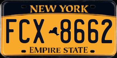 NY license plate FCX8662