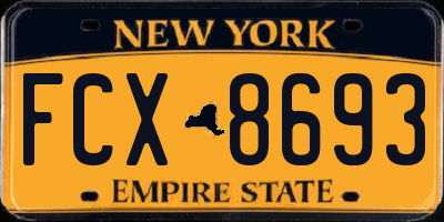NY license plate FCX8693