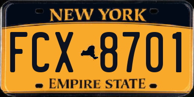 NY license plate FCX8701