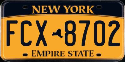 NY license plate FCX8702
