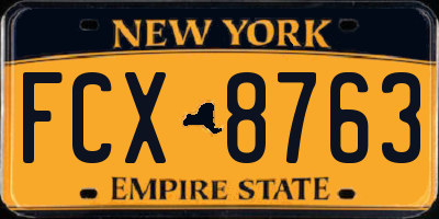 NY license plate FCX8763