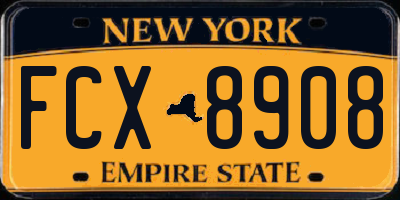 NY license plate FCX8908
