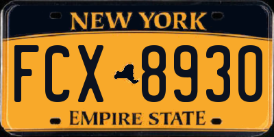 NY license plate FCX8930