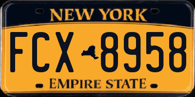 NY license plate FCX8958
