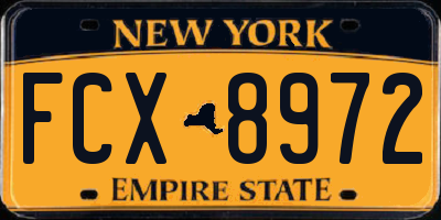 NY license plate FCX8972