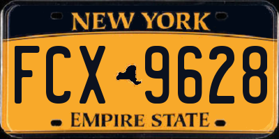 NY license plate FCX9628