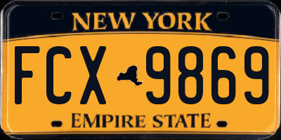 NY license plate FCX9869