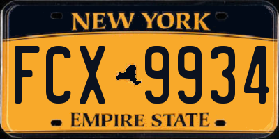 NY license plate FCX9934