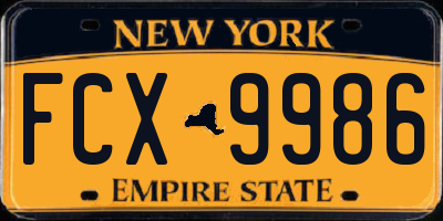 NY license plate FCX9986