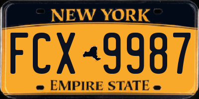 NY license plate FCX9987