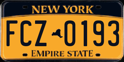 NY license plate FCZ0193