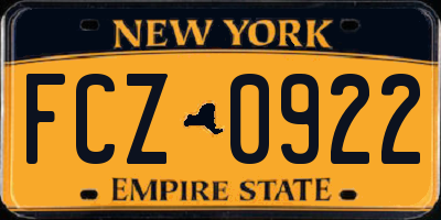 NY license plate FCZ0922