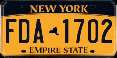 NY license plate FDA1702