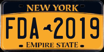 NY license plate FDA2019