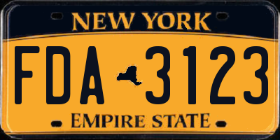 NY license plate FDA3123