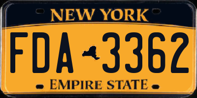 NY license plate FDA3362