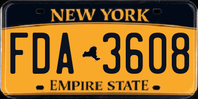 NY license plate FDA3608
