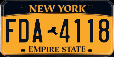 NY license plate FDA4118
