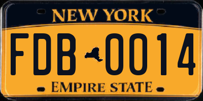 NY license plate FDB0014