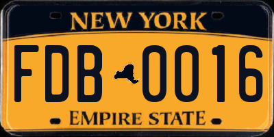 NY license plate FDB0016