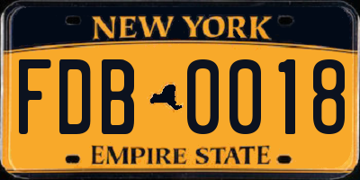 NY license plate FDB0018