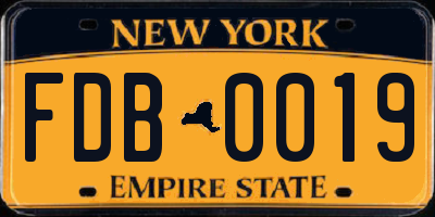 NY license plate FDB0019