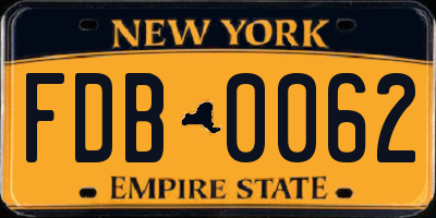 NY license plate FDB0062