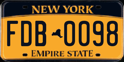 NY license plate FDB0098
