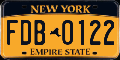NY license plate FDB0122