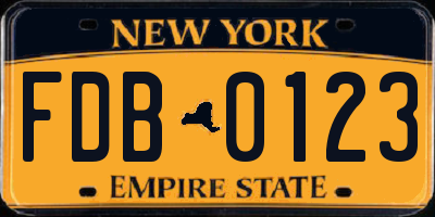 NY license plate FDB0123