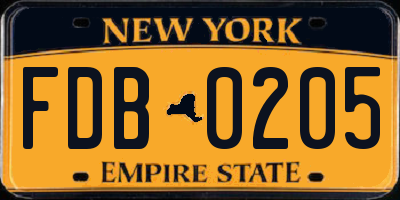 NY license plate FDB0205