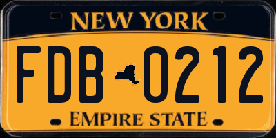 NY license plate FDB0212