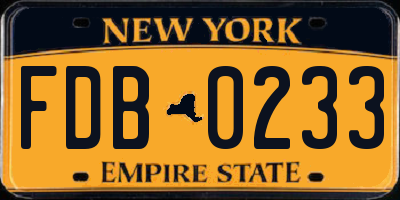 NY license plate FDB0233