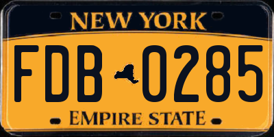 NY license plate FDB0285