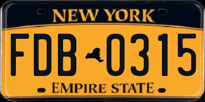 NY license plate FDB0315