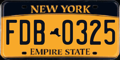 NY license plate FDB0325