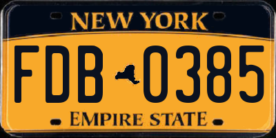 NY license plate FDB0385