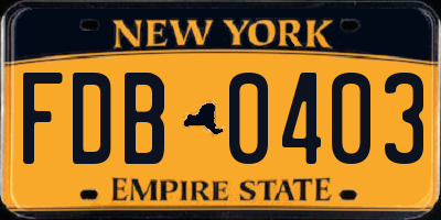 NY license plate FDB0403