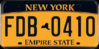 NY license plate FDB0410