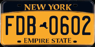 NY license plate FDB0602