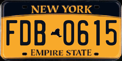 NY license plate FDB0615
