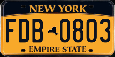 NY license plate FDB0803