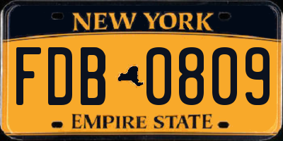NY license plate FDB0809