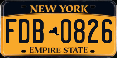 NY license plate FDB0826