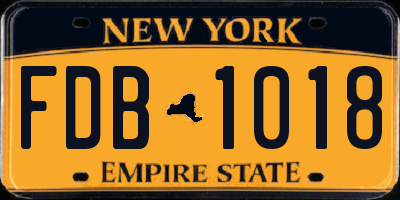NY license plate FDB1018